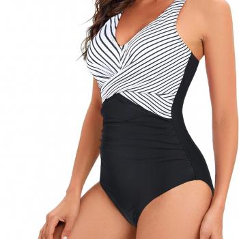 American Trends Swimsuit Women One Piece Tummy Control Bathing Suit for Women Modest V Neck Swimwear