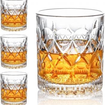 Whiskey Glasses Set of 4, 11 OZ Old Fashioned Glasses, Bourbon Glasses, Premium Scotch Glasses, Rocks Glasses, Cocktail Glasses, Clear Rum Glasses, Bar Glasses, Whiskey Glasses for Men