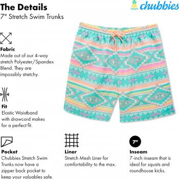 Chubbies Men’s Swim Shorts, Stretch Swimming Board Trunks, Beach Shorts, Quick Dry, 7 Inch Inseam