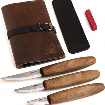 BeaverCraft Deluxe Wood Carving Tools Kit S19x - Wood Carving Knife Whittling Kit Wood Carving Whittling Knife Set with Leather Strop and Polishing Compound in Leather Tools Roll Bag