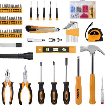 DEKOPRO 208 Piece Tool Set,General Household Hand Tool Kit, Auto Repair Tool Box with Plastic Toolbox Storage Case