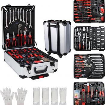 899pcs Home Repair Tool Set Kit for Men, Toolbox Storage Case with 4 Drawers, General Household Tool Kit with Rolling Tool Box, Tool Set Kit for Maintenance, Garden, Homeowner, Handyman -Silver