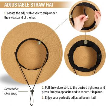 Funcredible Straw Fedora Hat for Women - Wide Brim Summer Hat - Panama Hats with Bows and Heart Shape Glasses - UPF 50+