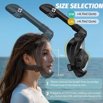 Full Face Snorkel Mask, Snorkeling Gear for Adults Men and Women, 180 Degrees Panoramic View Snorkel Set Anti-Fog Anti-Leak, Dry Top System and Travel Bag for Swimming, Snorkeling, ML/XL