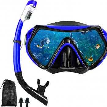 Snorkel mask Snorkeling Set for Adults and Youth, Diving mask and Full Dry Snorkel Swim Googles is Suitable for Snorkeling, Dive Scuba Diving, Swimming