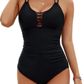 BMJL Women's Tummy Control Swimsuit Lace Up One piece Bathing Suits Slimming V neck Swimwear