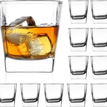 QAPPDA Heavy Base Whiskey Glasses, 8 oz Set of 12, Premium Quality Glass, Classic Design, Ideal for Whiskey, Vodka, Tequila, Cocktails, Great Gift Set