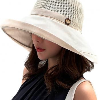 Women Wide Brim Sun Hats Metal Wired Edge Summer UV Protection Beach Fishing Hat for Hiking Garden Travel Chin Strap