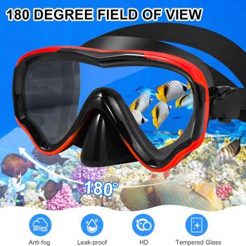 Snorkeling Gear for Adults, 180° Panoramic Wide View, Anti-Fog Lenses Scuba Diving Mask, Anti-Leak Snorkel Goggles Dry Top Snorkel, Adjustable Strap Diving Mask with Carry Bag