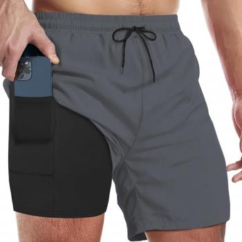 Mens Swim Trunks with Compression Liner 5 Inch Inseam Quick Dry Swim Shorts Mens Swimsuit Board Shorts with Pockets