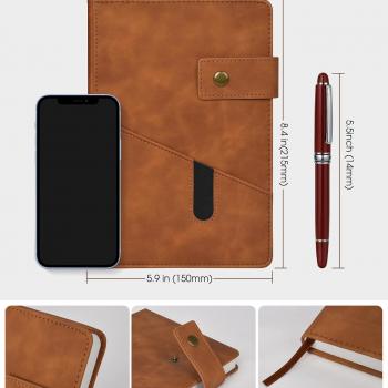 Brown A5 Lined Leather Journal Notebook for Men Women,5.9 X 8.4" Personalized Hardcover Journal with Pen,200 Pages 100 Gsm Thick Ruled Paper Daily Diary for School,Travel,Business,Work,Home Writing