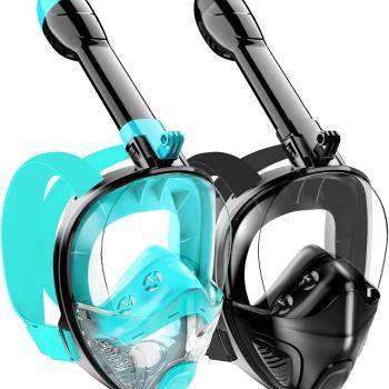 Full Face Snorkel Mask for Adults Teen, Snorkeling Gear with Detachable Camera Mount,Panoramic 180° View, Anti-Fog Anti-Leak Snorkling Set for Man and Women