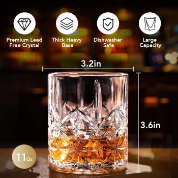 Whiskey Glasses Set of 2, 11 OZ Old Fashioned Glasses with 2 Ice Ball Molds, Bourbon Glasses, Premium Scotch Glasses, Rocks Glasses, Cocktail, Rum Glasses, Whiskey Glasses for Men