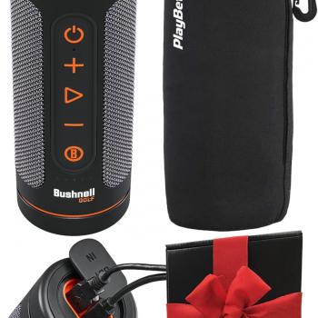 Bushnell Wingman 2 Golf GPS Speaker Gift Box Bundle - Golf Bluetooth Speaker with Integrated BITE Magnetic Mount & Battery Indicator - Perfect Golf Gift - Includes Protective Wingman Pouch, Red Bow