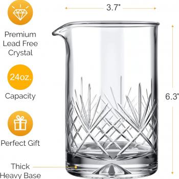 Crystal Cocktail Mixing Glass - Premium 24oz 710ml - Solid, Stable, Sturdy Hand Blown Crystal - Professional Quality Barware - Gift for Wedding, Anniversary, Birthday, Father's Day