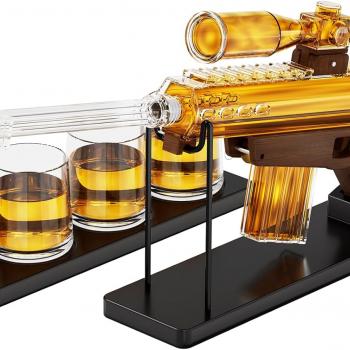 Kollea Gifts for Men Dad, TikTok Gun Barrett Whiskey Decanter Set and 4 Glasses with 5 Oz Sighting Telescope, Unique Birthday Gift Ideas for Him Father, Cool Liquor Dispenser for Home Bar, Party Decor