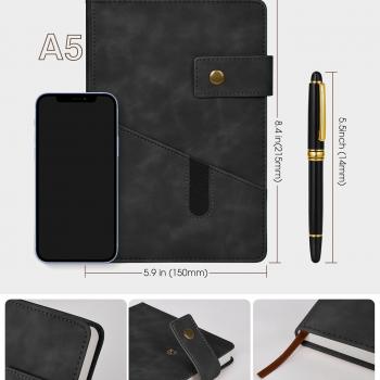 Black A5 Lined Leather Journal Notebook,Personalized Hardcover Journal Set with Pen & Gift Box,100Pages 100gsm Thick Ruled Paper Daily Diary for Men Women School,Travel,Business,Work,Home Writing