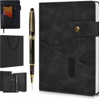 Black A5 Lined Leather Journal Notebook,Personalized Hardcover Journal Set with Pen & Gift Box,100Pages 100gsm Thick Ruled Paper Daily Diary for Men Women School,Travel,Business,Work,Home Writing