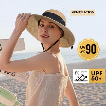 Beach Hats for Women - Wide Brim Sun Straw Hat for Women, UPF 50+ UV Sun Protection Sun Hat Womens, Floppy Sun Hat Foldable Roll up Cap, Khaki