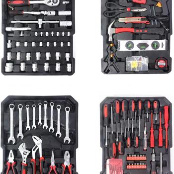 Arcwares 799pcs Aluminum Trolley Case Tool Set Silver, House Repair Kit Set, Household Hand Tool Set, with Tool Belt,Gift on Father's Day (Black)