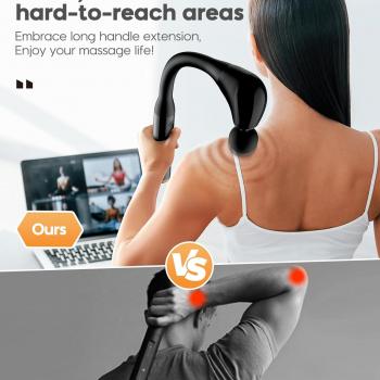 Massage Gun with Upgraded Extension Handle, 10MM Massage Gun Deep Tissue, Back Massager, Muscles/Neck/Shoulders/Waist/Legs Massager Portable for Pain Relief, 4 Massage Heads & 5 Speed Levels