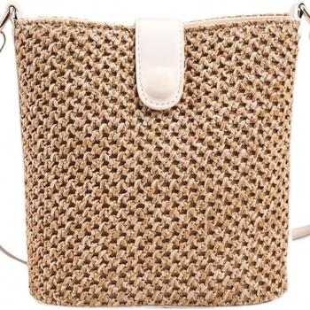 Women Straw Crossbody Bag Beach Handmade Rattan Shoulder Bags Hand Woven Leather Straps Straw Clutch Purse Vacation