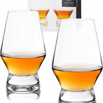 Viski Footed Crystal Scotch Glasses Set of 2 - Premium Liquor Drinking Glass, Classic Whiskey Bourbon Glasses and Scotch Glass Gift Set, 8 oz