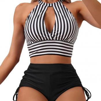 SOLY HUX Women's Tankini Set Striped Cut Out Tops and Drawstring Side Shorts Bikini Bathing Suits 2 Piece Swimsuit