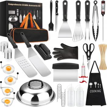 Griddle Accessories Kit, 135 Pcs Griddle Grill Tools Set for Blackstone and Camp Chef, Professional Grill BBQ Spatula Set with Basting Cover, Spatula, Scraper, Bottle, Tongs, Egg Ring