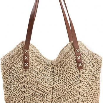 Straw Bag for Women Summer Beach Bag Soft Woven Tote Bag Large Rattan Shoulder Bag for Vacation