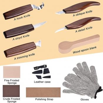 Ninonly Wood Carving Tools 13pcs Wood Carving Kits - Includes Hook Carving Knife Detail Wood Knife Whittling Knife Oblique Knife Trimming Knife Chip Carving Knife for Beginners Spoon Bowl Woodworking