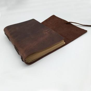 Leather Journal Writing Notebook - Genuine Leather Bound Daily Notepad for Men & Women Lined Paper 240 Kraft Pages, Handmade, Rustic Brown, 5 x 7 in