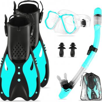 Snorkeling Gear for Adults, Mask Fins Snorkel Set with Diving Mask and Dry Top Snorkel Gear for Snorkeling Swimming Diving