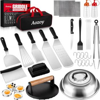 Griddle Accessories Kit - 36PCS Flat Top Grill Accessories for Blackstone and Camp Chef Metal Spatula Tools Set with Burger Press Scraper Tongs Carry Bag for Outdoor Grilling BBQ Cooking