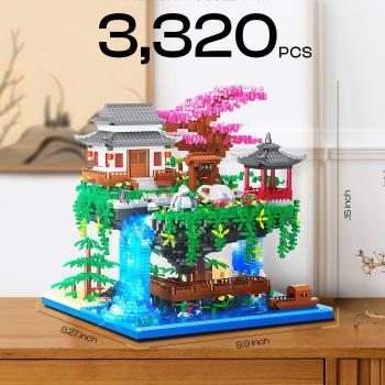 Cherry Bonsai Tree Building Set, Japanese Architecture Building Blocks Set for Adults, Micro Bricks Sakura Tree House Building Kit with Light, Gift for Christmas (3320PCS)