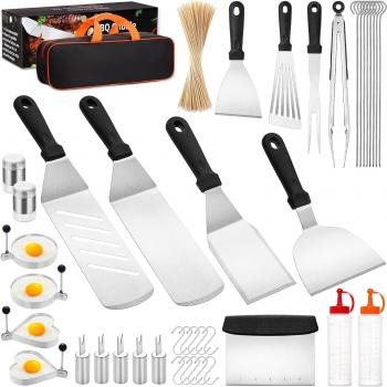 CEKEE Blackstone Griddle Accessories Kit, 141PCS Stainless Steel Grilling Accessories for Blackstone & Camp Chef, Flat Top Grill Accessories Set with Spatula, Scraper, Tongs for BBQ & Camping