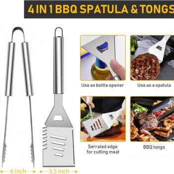 34Pcs BBQ Grill Accessories Tools Set, 16 Inches Stainless Steel Grilling Tools with Carry Bag, Thermometer, Grill Mats for Camping/Backyard Barbecue, Grill Tools Set for Men Women