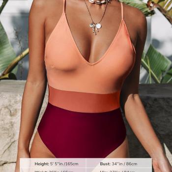 CUPSHE One Piece Swimsuit for Women Bathing Suits Deep V Neck Crisscross Back Color Block