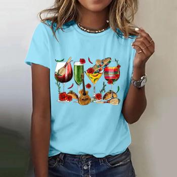 Womens Mexican Tops Funny Fiesta Party Graphic Printed Shirts Crewneck Short Sleeve T-Shirt Casual Beach Tee Blouse