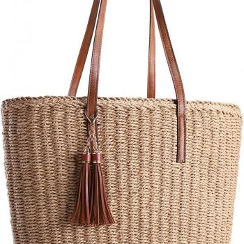 YXILEE Straw Bags For Women | M Size Travel Straw Totes Bag Woven Summer Handmade Shoulder Bag Handbag