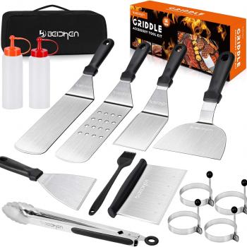 Beichen Griddle Accessories Kit, 14 Pcs Stainless Steel Griddle Grill Tools Set Blackstone and Camp Chef, Professional Grill Spatula Set for Men Women Outdoor BBQ and Camping