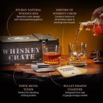 Bullet Whiskey Stones Gift Set by Royal Reserve | Artisan Crafted Chilling Rocks Scotch Bourbon Glasses and Coasters – Gift for Ranger Police Hunter Guy Men Dad Boyfriend Anniversary or Retirement