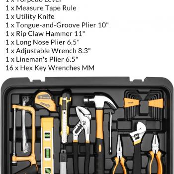 DEKOPRO 258 Piece Tool Kit with Rolling Tool Box Socket Wrench Hand Tool Set Mechanic Case Trolley Portable