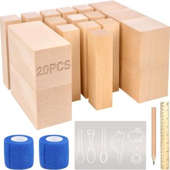 25 pcs Whittling Wood Blocks Wood Carving Kit with 3 Different Sizes,Whittling Wood Carving Basswood for Wood Carving Set Wood Carving Wood (4 inch)