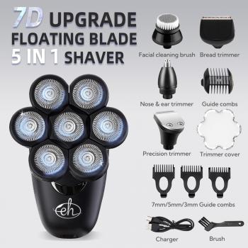 Electric Head Shavers for Bald Men, Upgraded 7D Electric Razor for Men - Wet/Dry Head Shaver with Nose & Ear Trimmer, LED Display, Anti-Pinch Technology