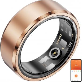 Smart Ring Health Fitness Tracker for Man, IP68 Waterproof Bluetooth Sleep Monitor, Fashionable Sport Smart Rings Gold US8