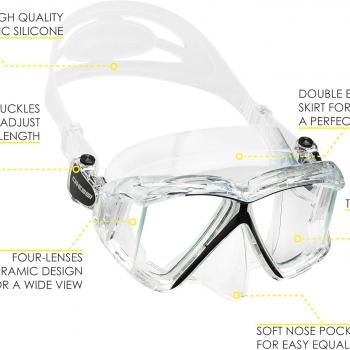 Cressi Panoramic Wide View Mask & Dry Snorkel Kit for Snorkeling, Scuba Diving - Pano 4 & Supernova Dry: Designed in Italy