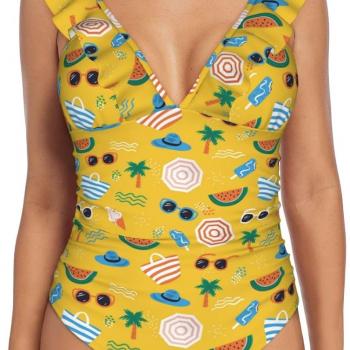 Swim Suits for Women 2024 - Summer Glasses Bag Ruffle One Piece Bathing Suit for Women Tummy Control