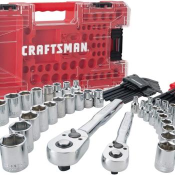 CRAFTSMAN VERSASTACK Mechanic Tool Set, 71-Piece, 1/4-in and 3/8-in Drive, SAE and Metric, Ratchets, Sockets, Hex Keys, Adaptor and More, Polish Chrome Finish (CMMT45071)