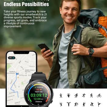 GPS Smart Watch for Men Women, Rugged Outdoor Watch with GPS and Compass, Fitness Tracker with Heart Rate Blood Oxygen Sleep Monitor, IP68 Waterproof, 1.32" Touch Screen, Compatible Android iOS iPhone